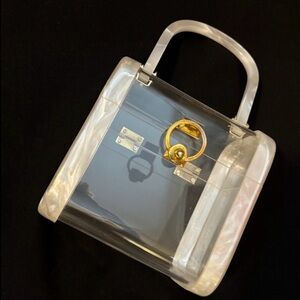 Stylecraft Lucite Pearlized Vintage Unique Top Handle Boxy Handbag Hong Kong